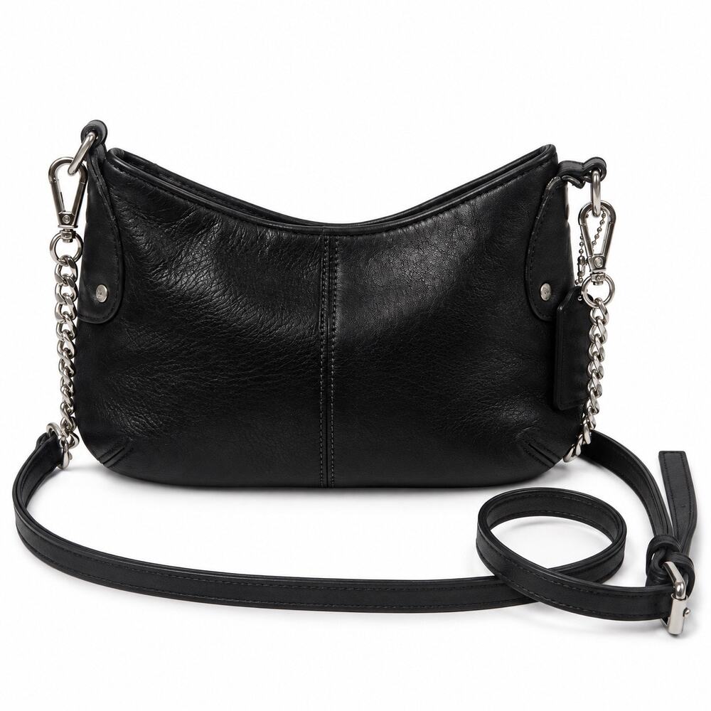 Coach Leather Crossbody Shoulder Bag Black Chain Strap Silver Hardware Womens